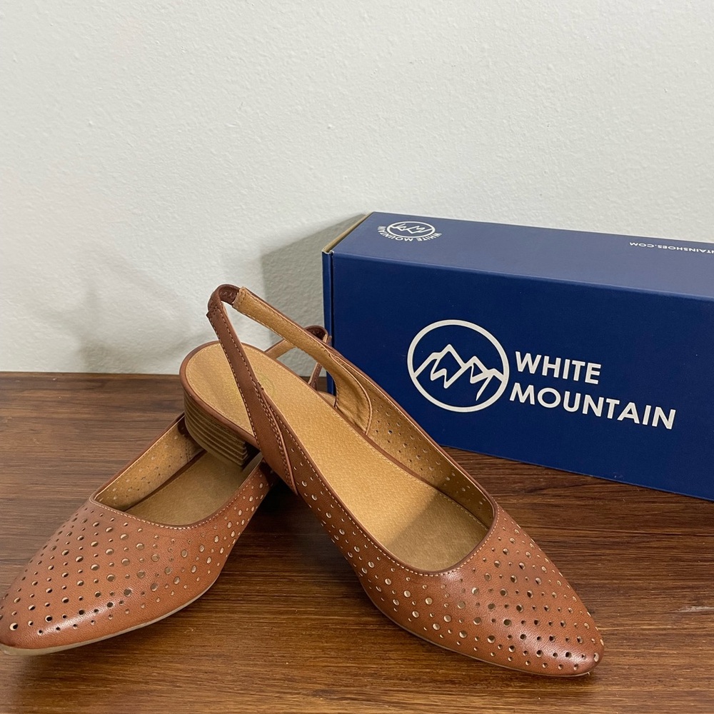 White Mountain Women's Tan Perforated Slingback Flats